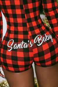 Santa's Baby PJ Romper Onesie - Red/Black sold by Fashion Nova
