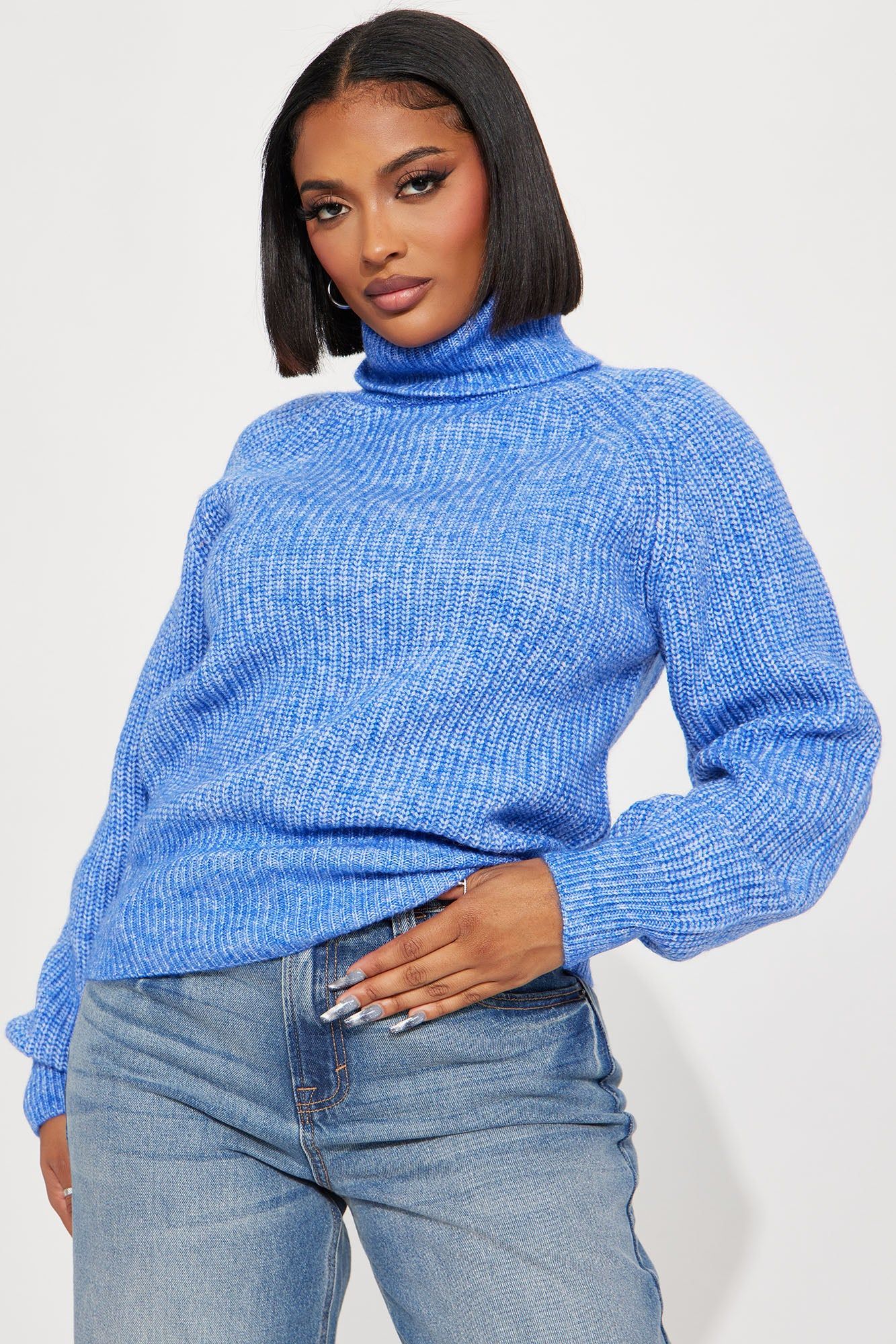 Clover Turtleneck Sweater - Blue sold by Fashion Nova