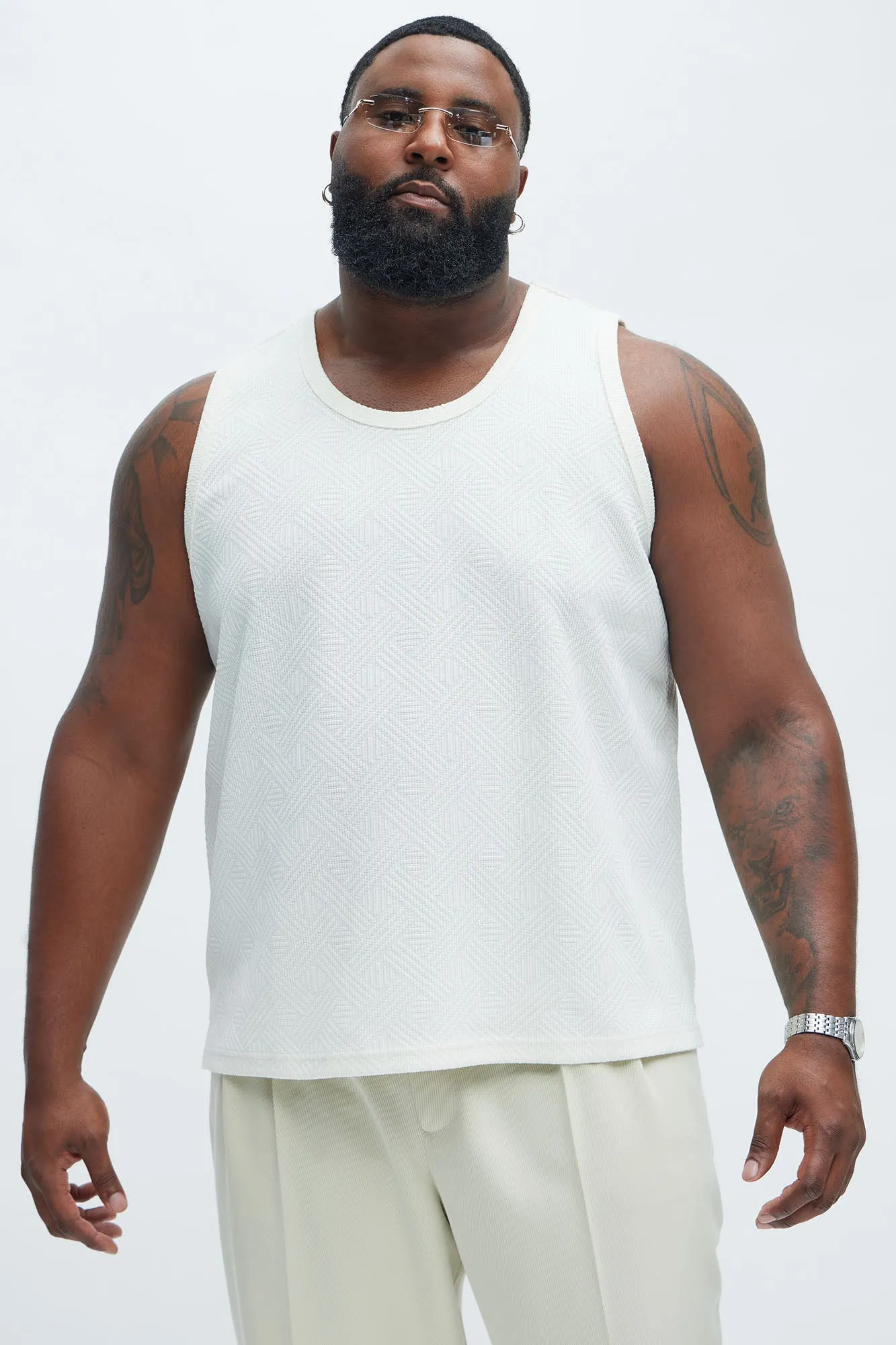 Burley Geo Textured Relaxed Tank - Off White sold by Fashion Nova product image thumbnail 5