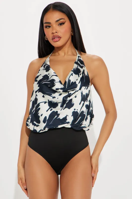 Dinner And Drinks Bodysuit - White/Black sold by Fashion Nova