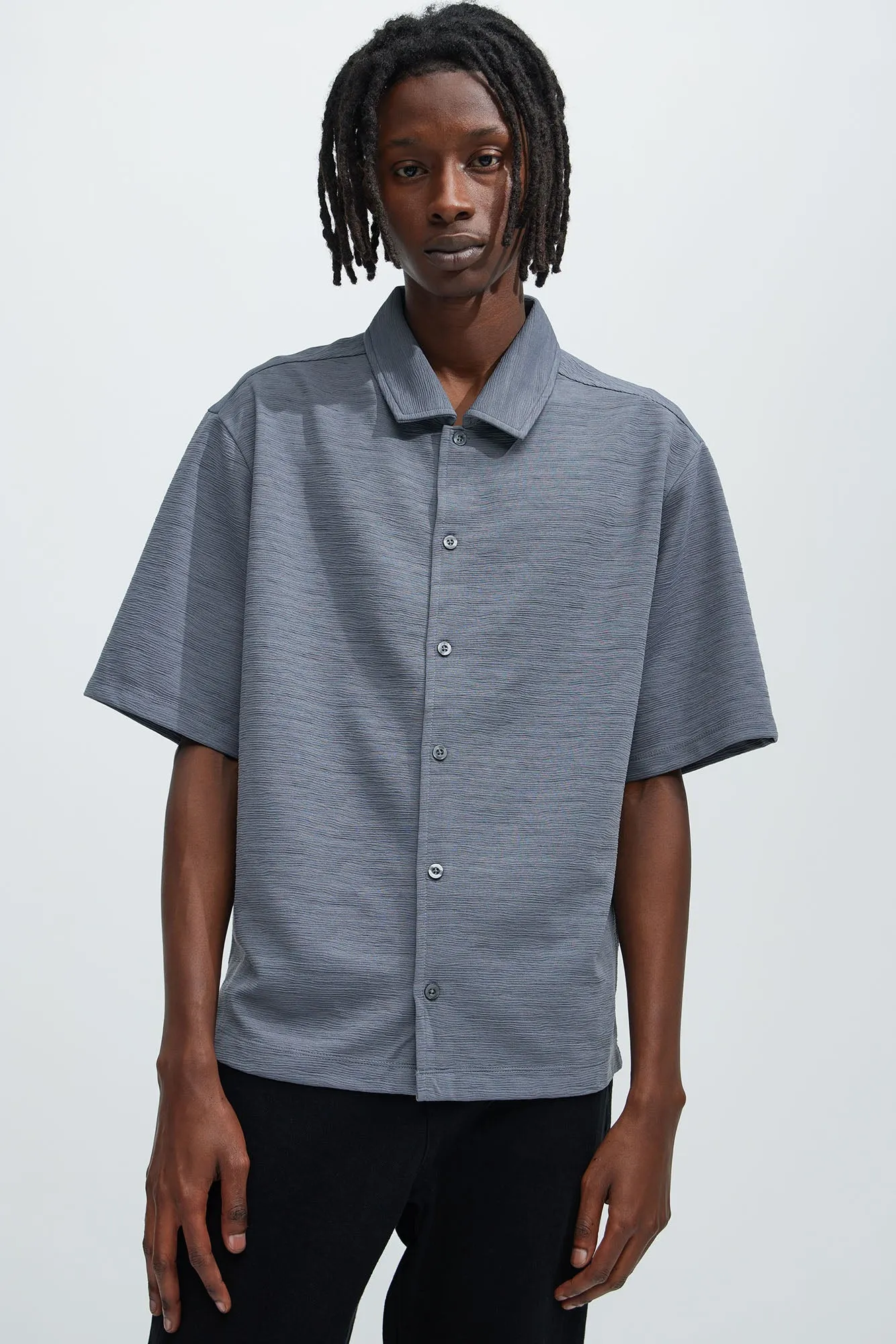 Blaze Textured Shirt - Slate Grey sold by Fashion Nova