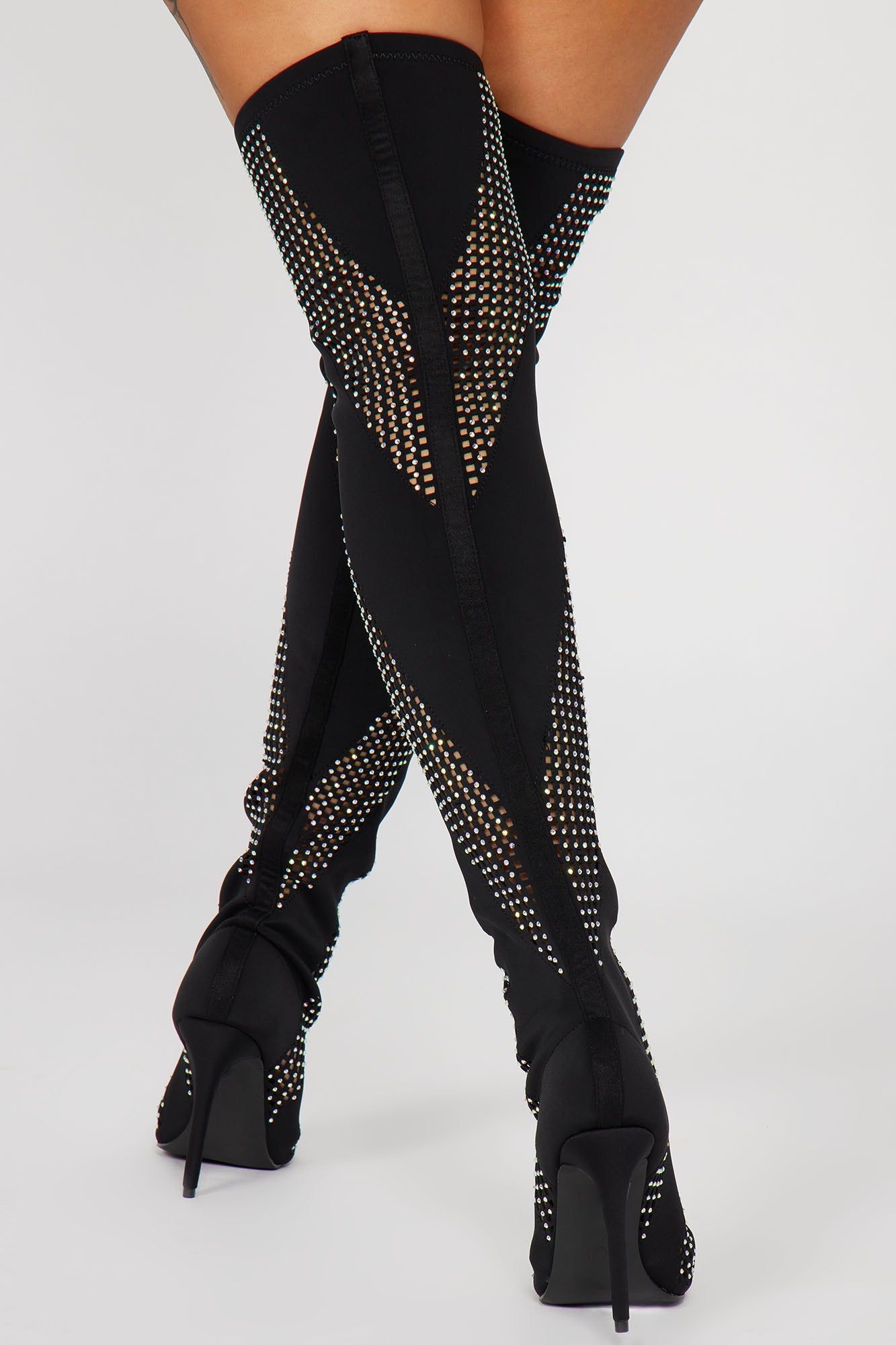 Jordyn Embellished Mesh Over The Knee Boots - Black sold by Fashion Nova product image thumbnail 3