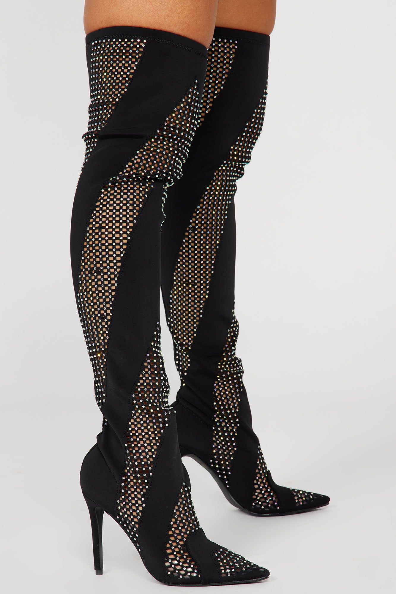 Jordyn Embellished Mesh Over The Knee Boots - Black sold by Fashion Nova product image thumbnail 2