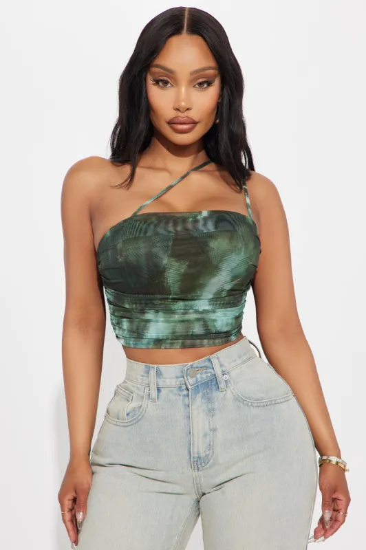 Turning Heads Mesh Top - Olive/combo sold by Fashion Nova
