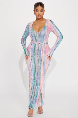 Amaya Mesh Maxi Dress - Pink/combo sold by Fashion Nova