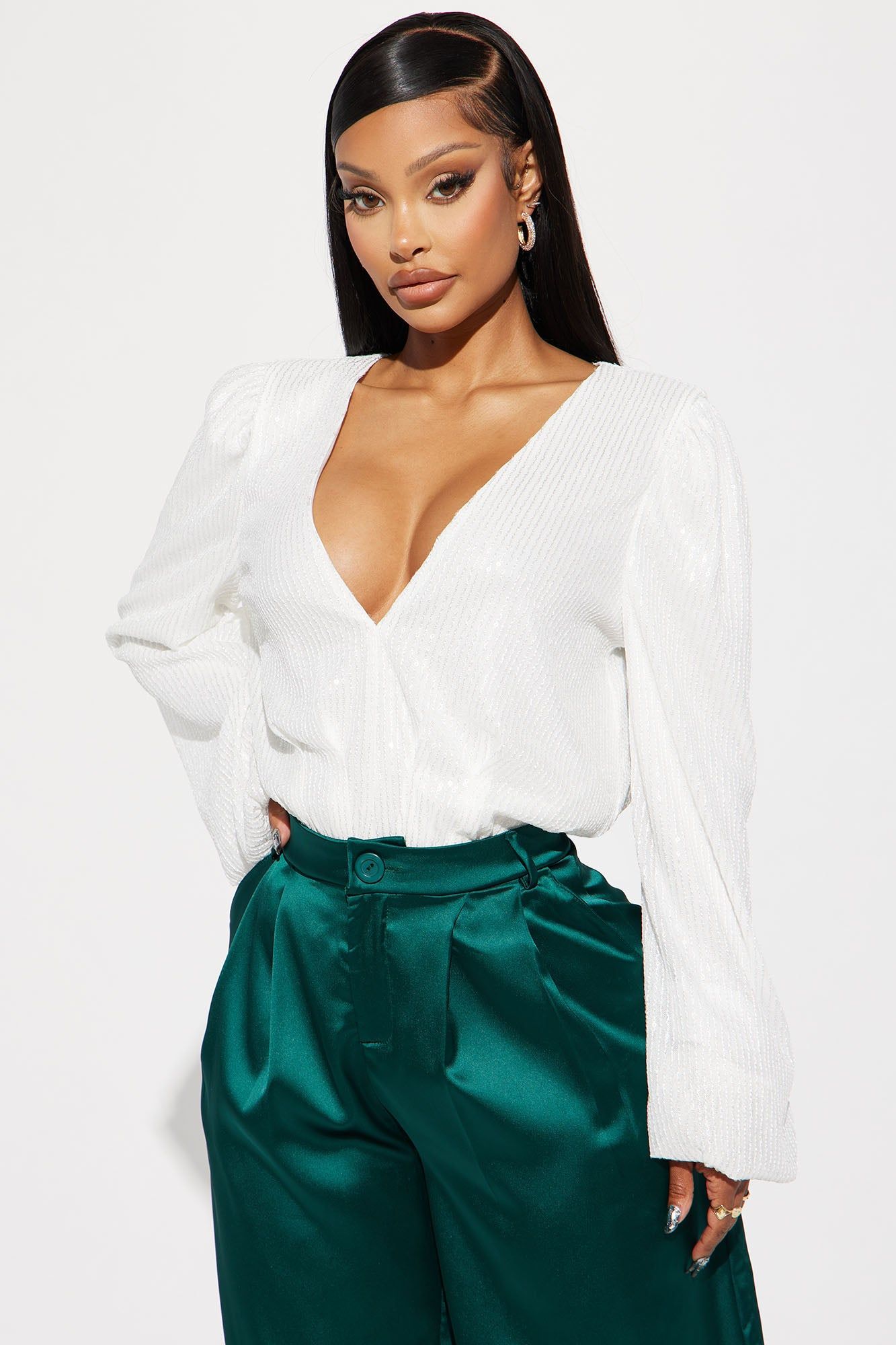 All That Glitters Sequin Bodysuit - White sold by Fashion Nova product image thumbnail 3