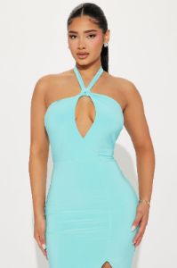 Bonbon Halter Maxi Dress - Teal sold by Fashion Nova