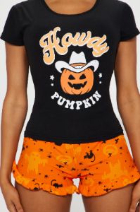Howdy Pumpkin PJ Short Set - Black/Orange sold by Fashion Nova