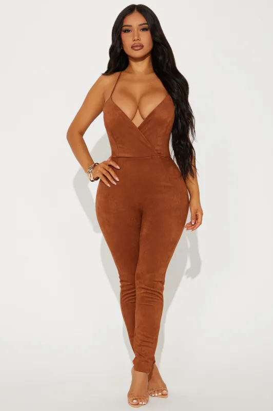 Keep My Cool Faux Suede Jumpsuit - Camel sold by Fashion Nova
