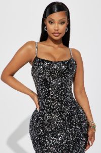 Jasmine Sequin Maxi Dress - Black/combo sold by Fashion Nova