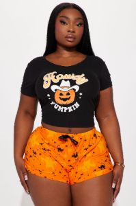 Howdy Pumpkin PJ Short Set - Black/Orange sold by Fashion Nova