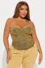 Doing It All Washed Denim Corset Top - Brown/combo sold by Fashion Nova
