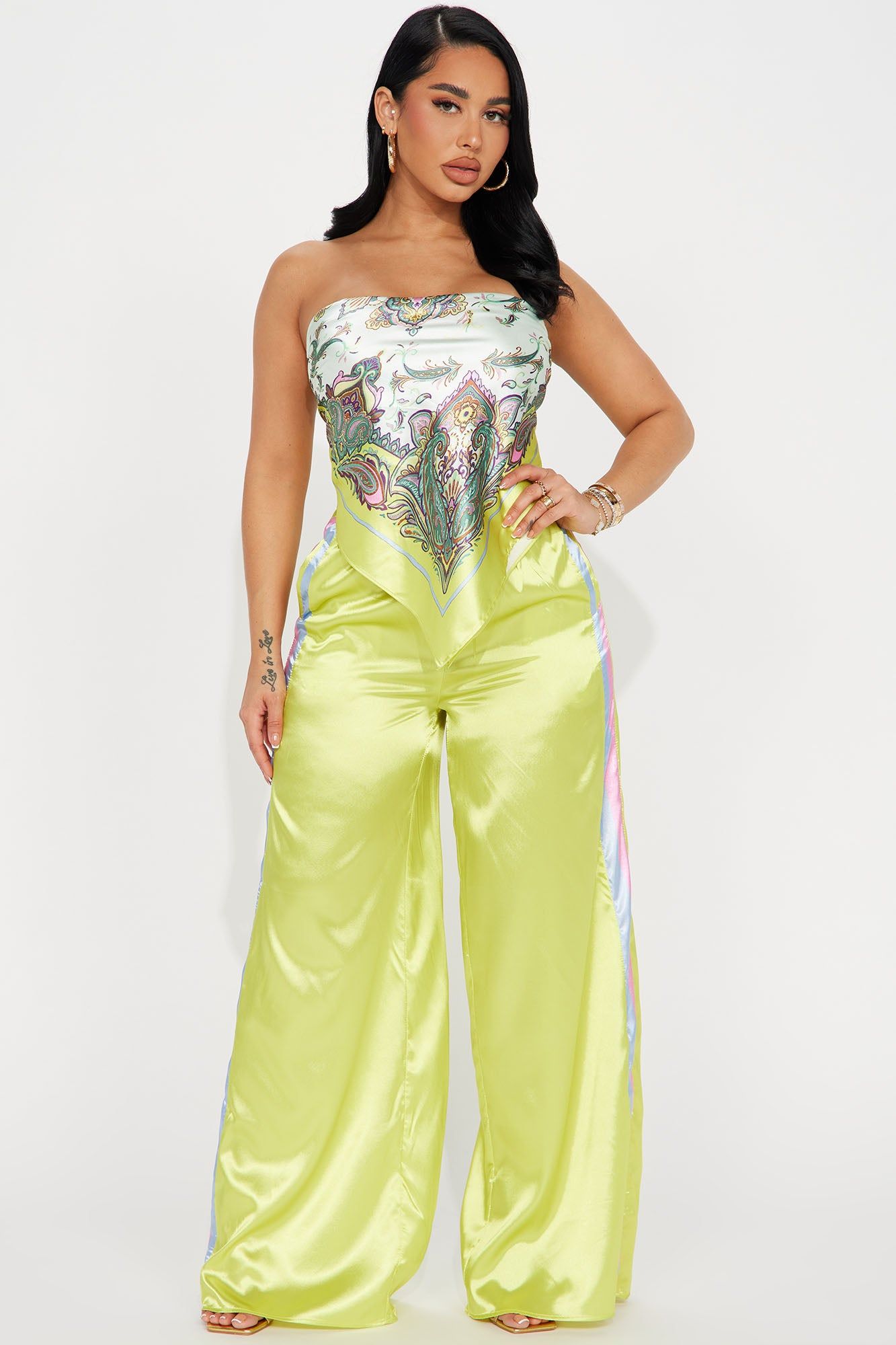 In Control Satin Pant Set - Lime sold by Fashion Nova