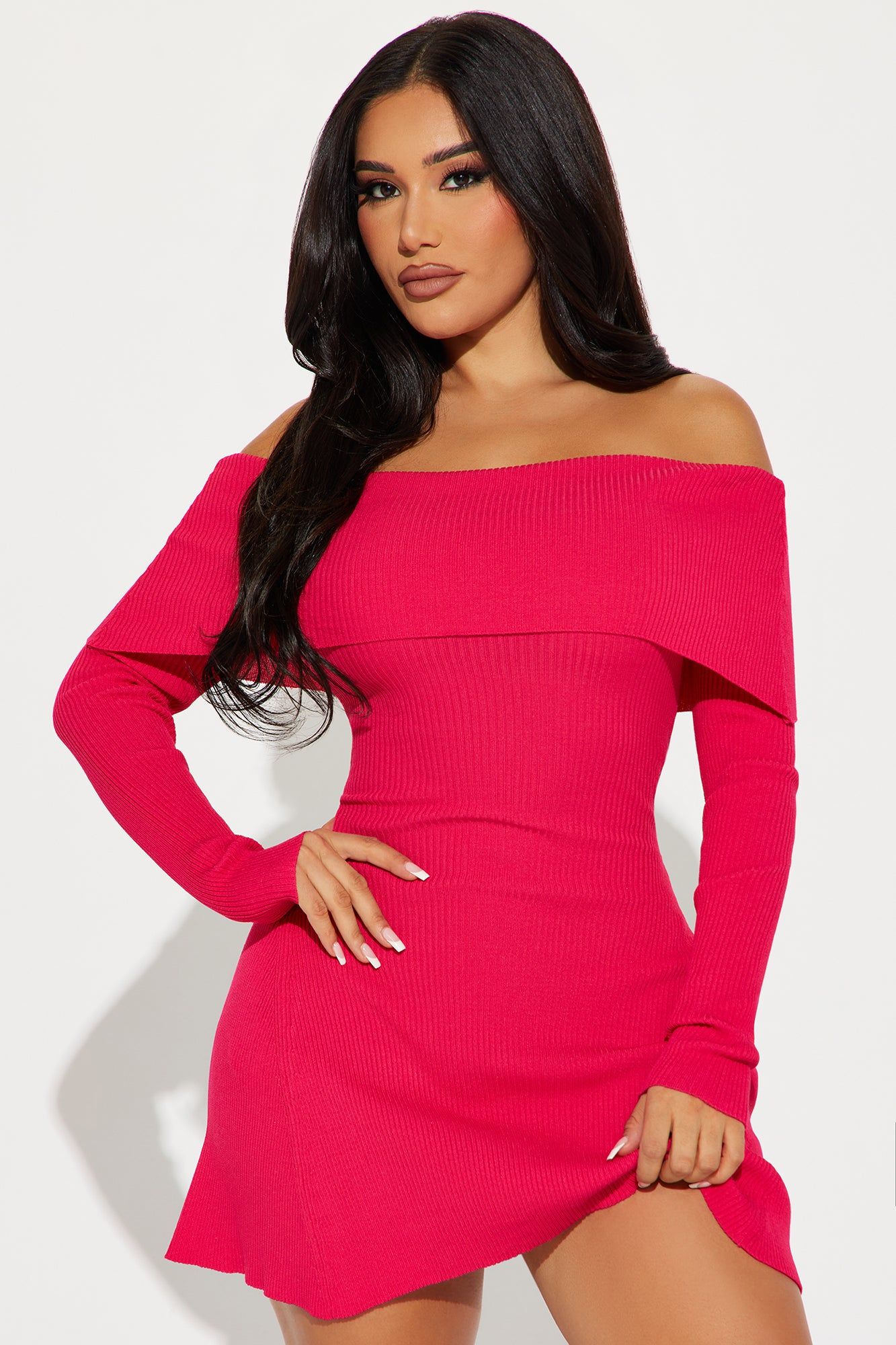 Amara Sweater Mini Dress - Fuchsia sold by Fashion Nova