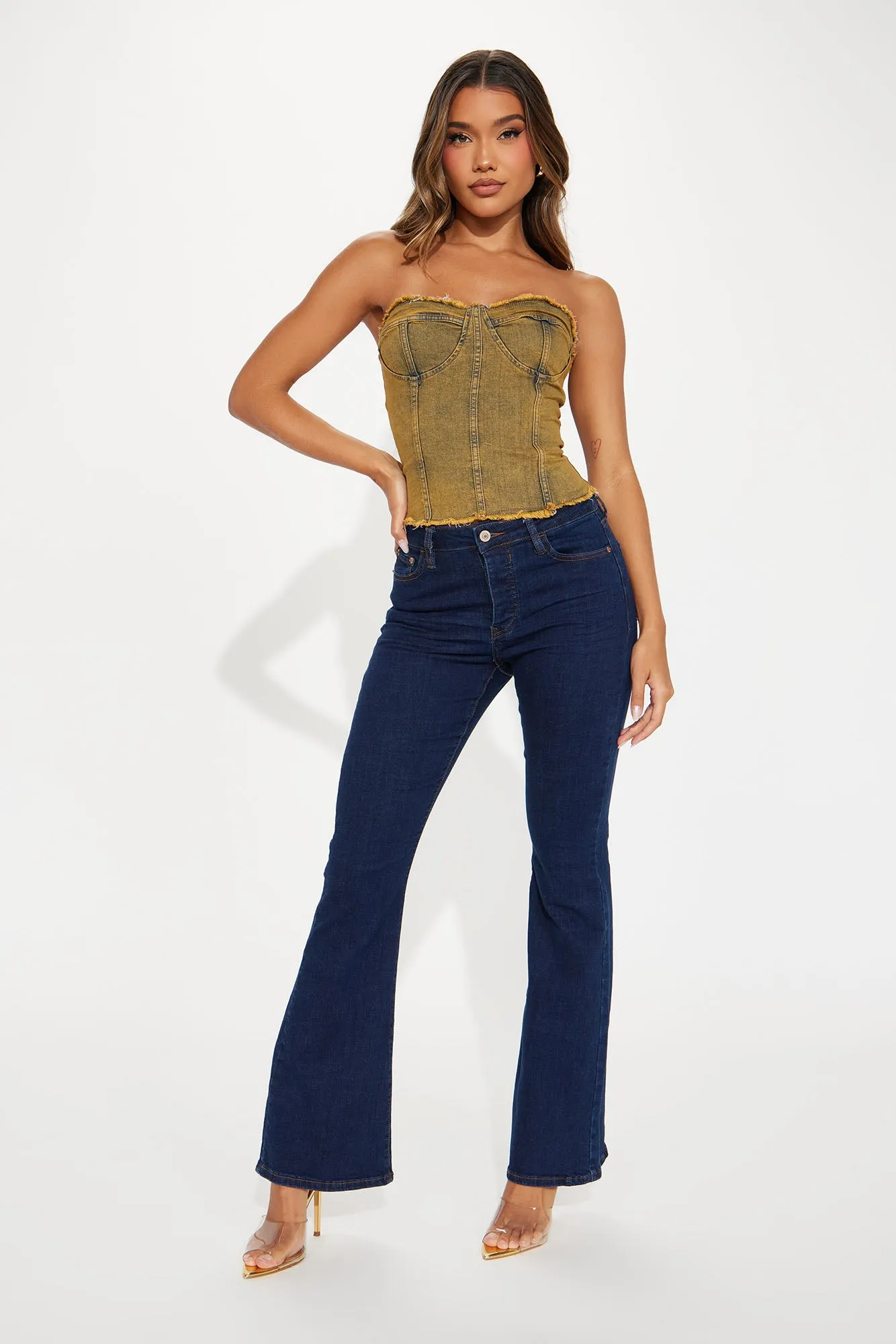 Doing It All Washed Denim Corset Top - Brown/combo sold by Fashion Nova product image thumbnail 2