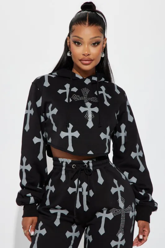 Heavenly Cropped Hoodie - Black/combo sold by Fashion Nova
