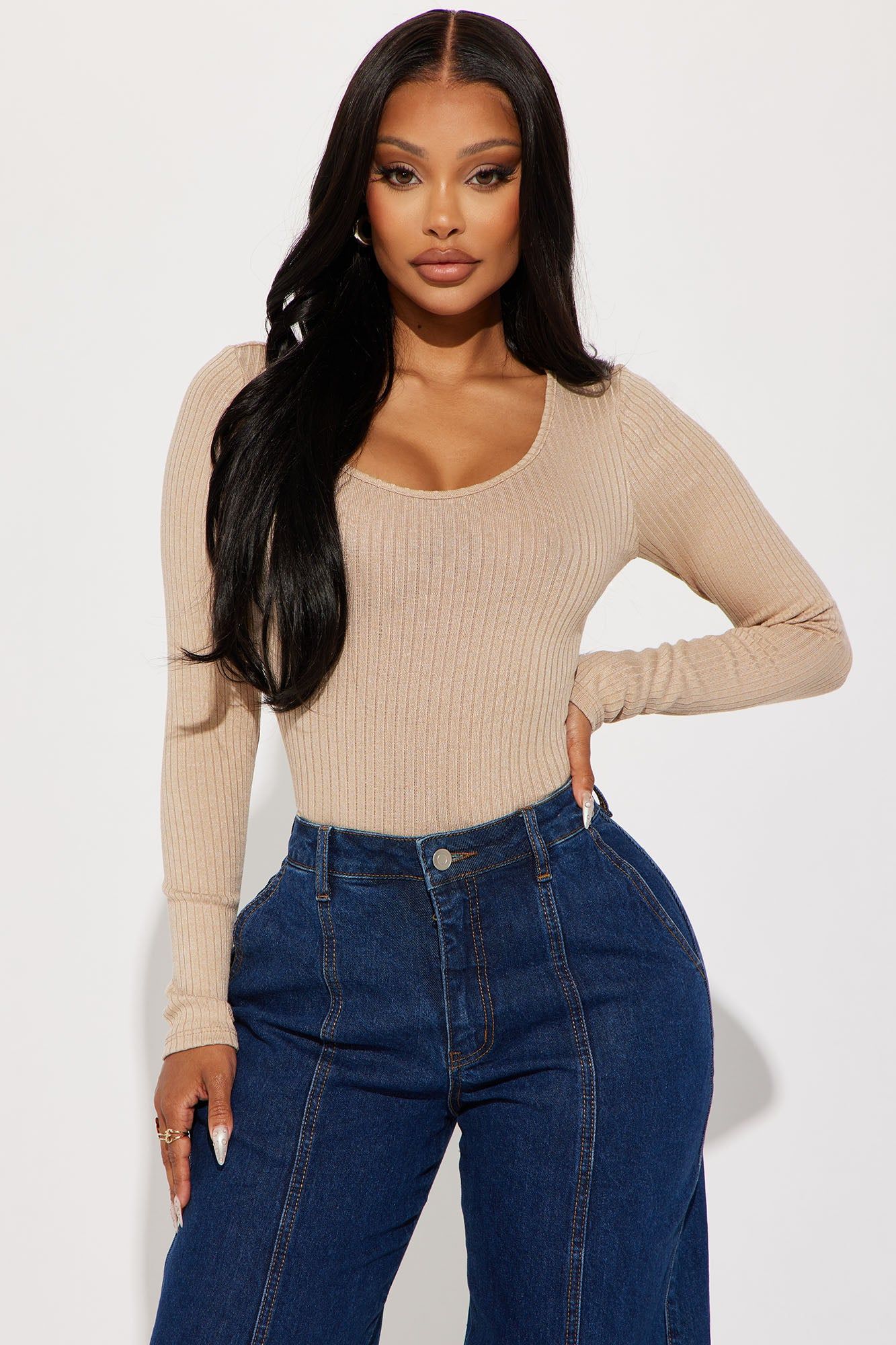 Emelia Ribbed Top - Sand sold by Fashion Nova