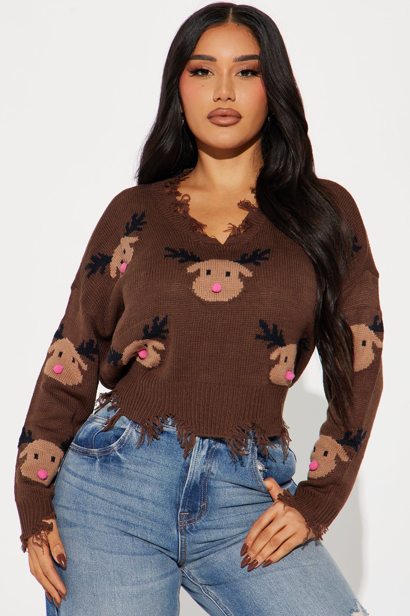 Reindeer Season Sweater - Brown/combo sold by Fashion Nova
