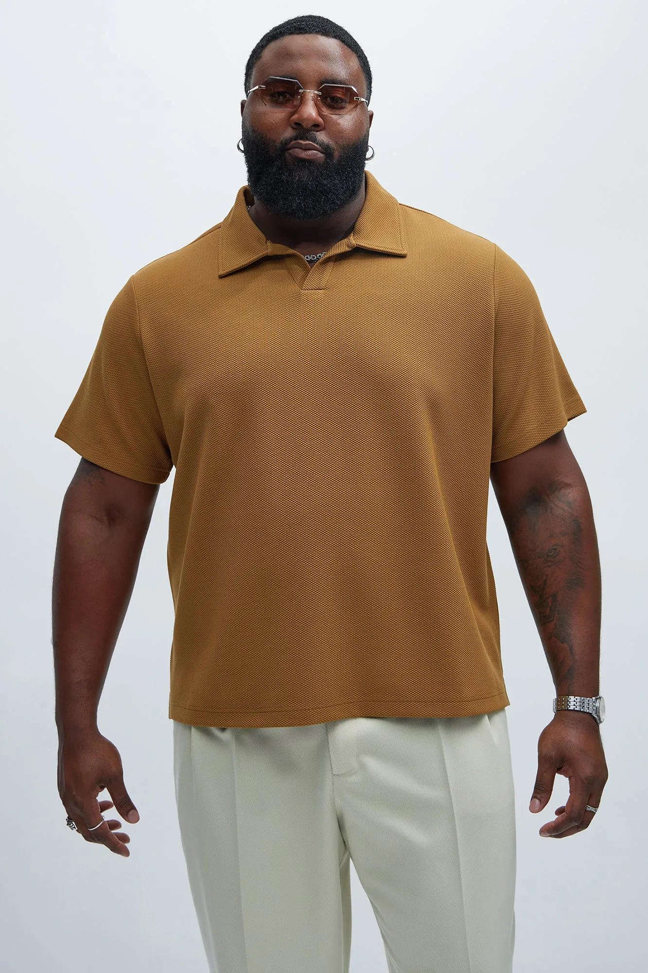 Kamryn Textured Short Sleeve Polo - LightBrown sold by Fashion Nova product image thumbnail 5