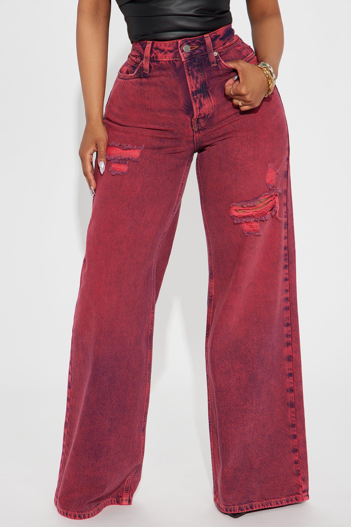Good Advice Wide Leg Jeans - Red sold by Fashion Nova product image thumbnail 2