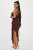 Kristi Ruffle Maxi Dress - Chocolate sold by Fashion Nova
