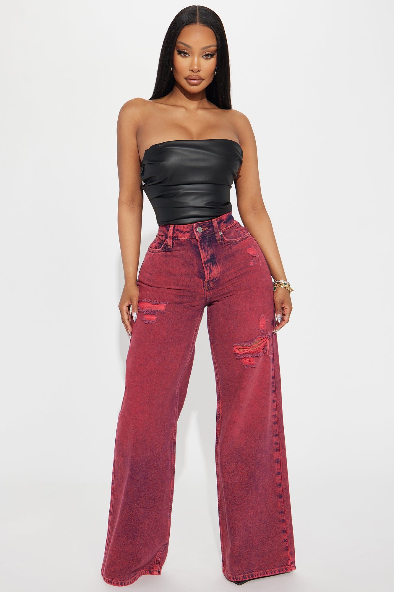 Good Advice Wide Leg Jeans - Red sold by Fashion Nova