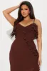 Kristi Ruffle Maxi Dress - Chocolate sold by Fashion Nova