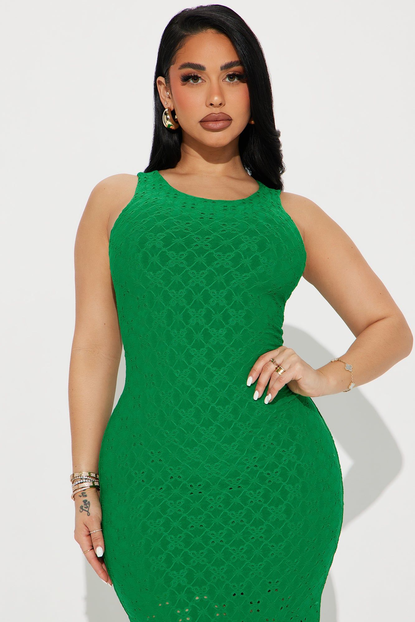 Elise Eyelet Midi Dress - Kelly Green sold by Fashion Nova product image thumbnail 2
