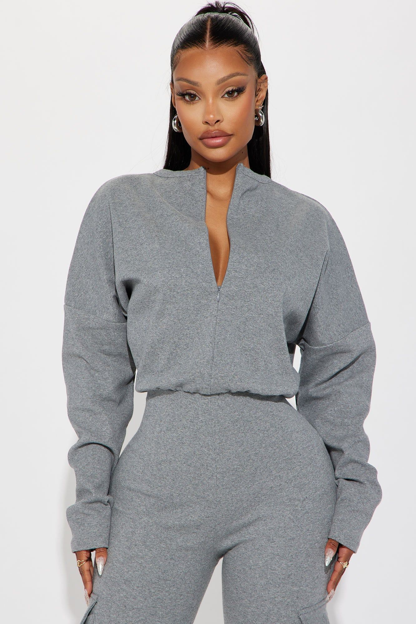 Airport Lounging Jumpsuit - Heather Grey sold by Fashion Nova product image thumbnail 2