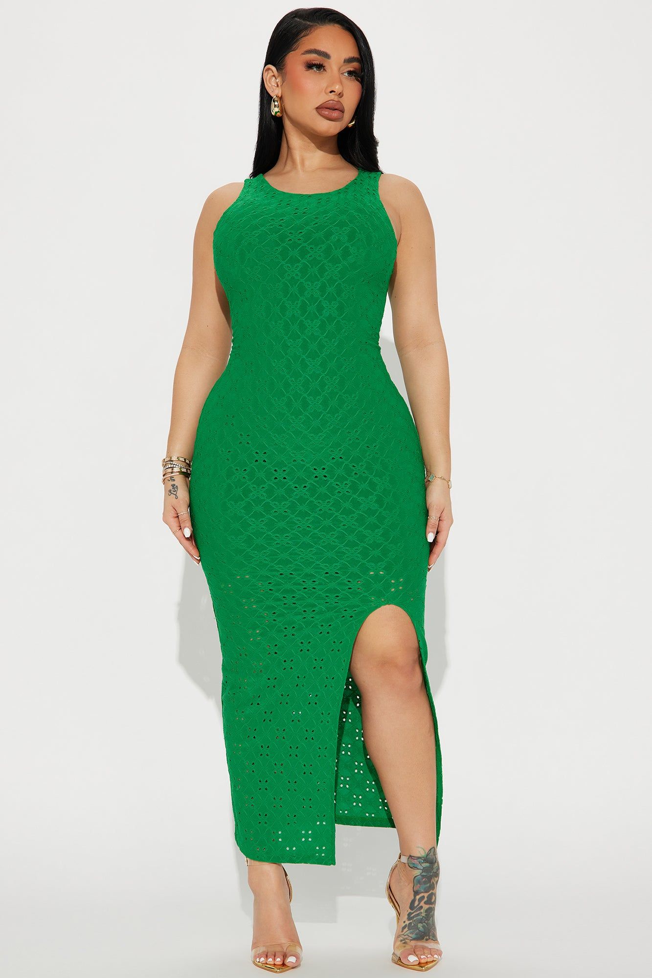 Elise Eyelet Midi Dress - Kelly Green sold by Fashion Nova