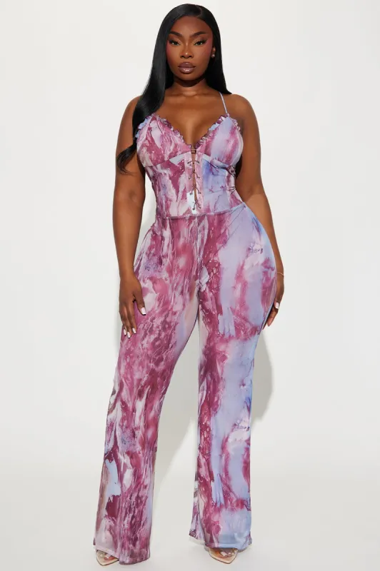 Love The Idea Mesh Jumpsuit - Purple/combo sold by Fashion Nova