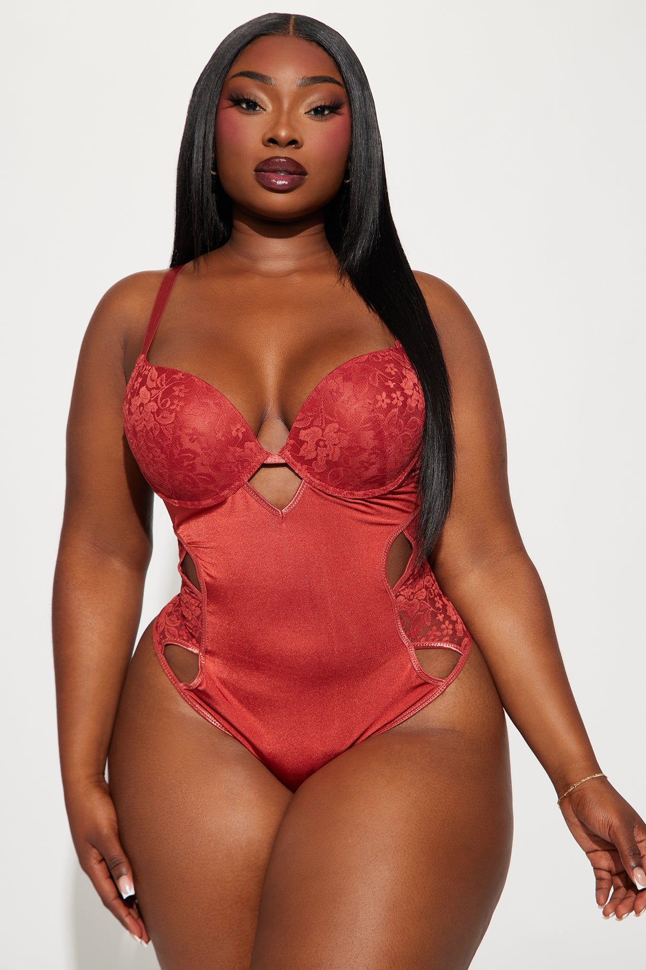 Burning Desire Satin Teddy - Rust sold by Fashion Nova