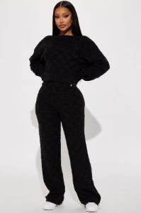 Let's Be Real Sweater Pant Set - Black sold by Fashion Nova