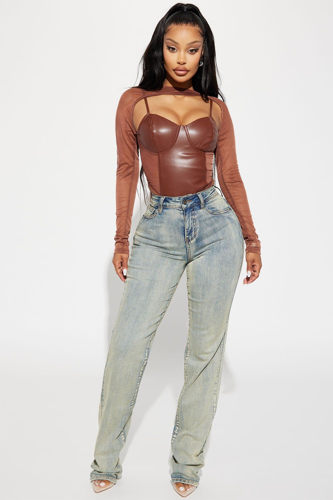 Set The Scene Stretch Stacked Straight Leg Jeans - Vintage Wash sold by Fashion Nova