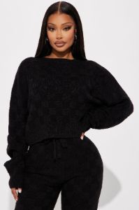 Let's Be Real Sweater Pant Set - Black sold by Fashion Nova