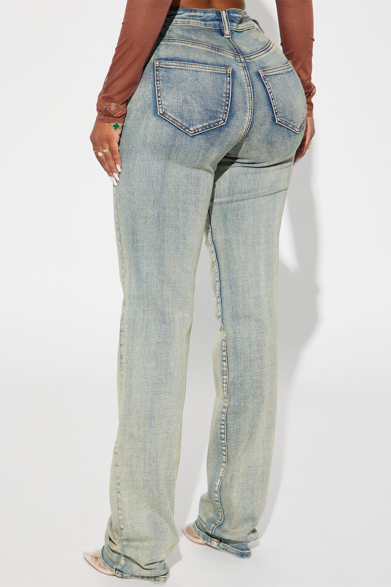Set The Scene Stretch Stacked Straight Leg Jeans - Vintage Wash sold by Fashion Nova product image thumbnail 3