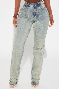 Set The Scene Stretch Stacked Straight Leg Jeans - Vintage Wash sold by Fashion Nova