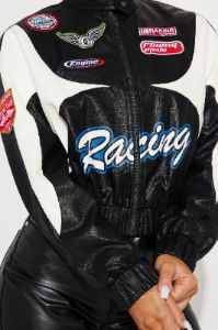 Racer Girl Bomber Jacket - Black/combo sold by Fashion Nova