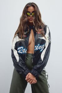 Racer Girl Bomber Jacket - Black/combo sold by Fashion Nova