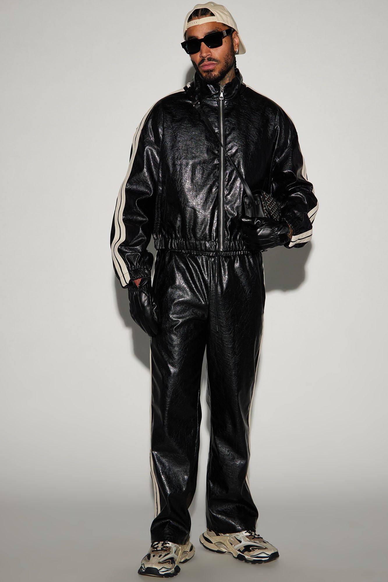 Baker Faux Leather Track Pants - Black/combo sold by Fashion Nova product image thumbnail 2