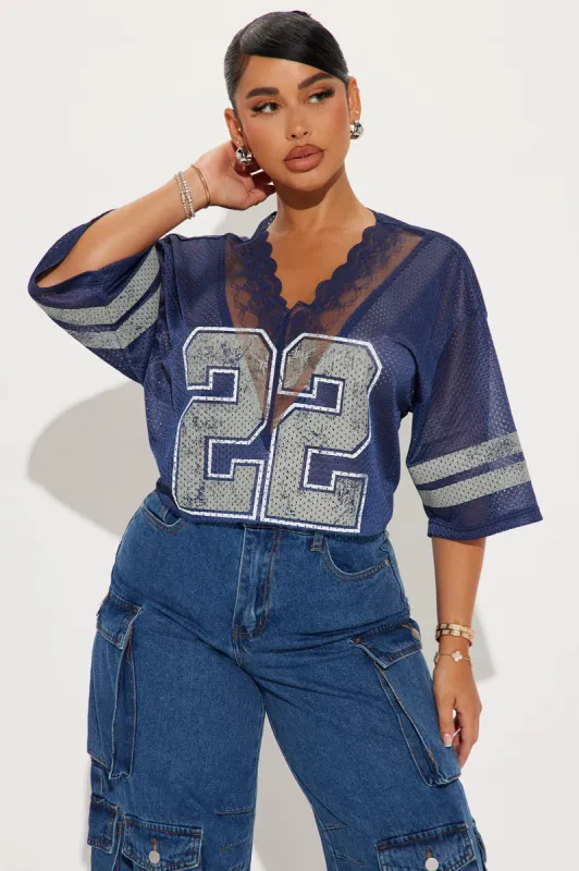 Star Player Cropped Jersey - Blue sold by Fashion Nova