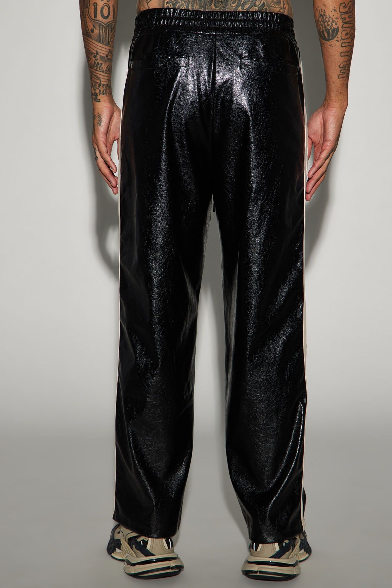 Baker Faux Leather Track Pants - Black/combo sold by Fashion Nova product image thumbnail 4