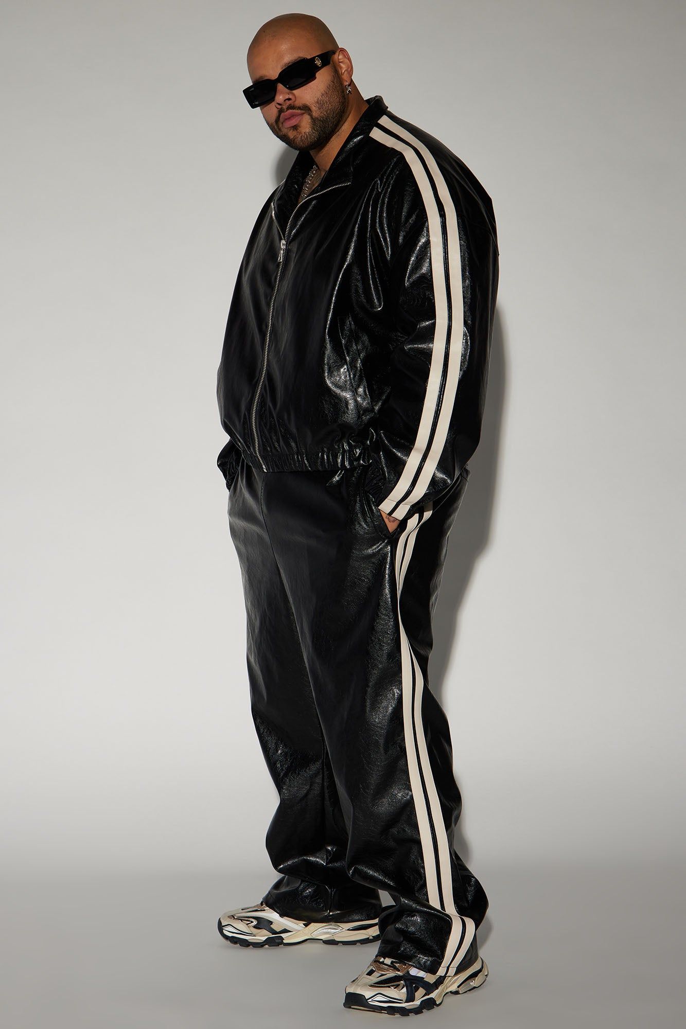 Baker Faux Leather Track Pants - Black/combo sold by Fashion Nova product image thumbnail 5