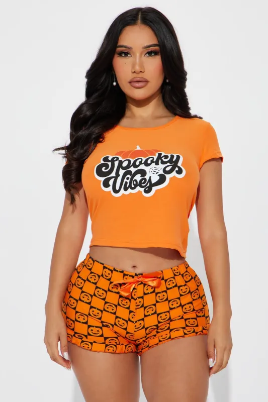 Spooky Vibes PJ Short Set - Orange/combo sold by Fashion Nova
