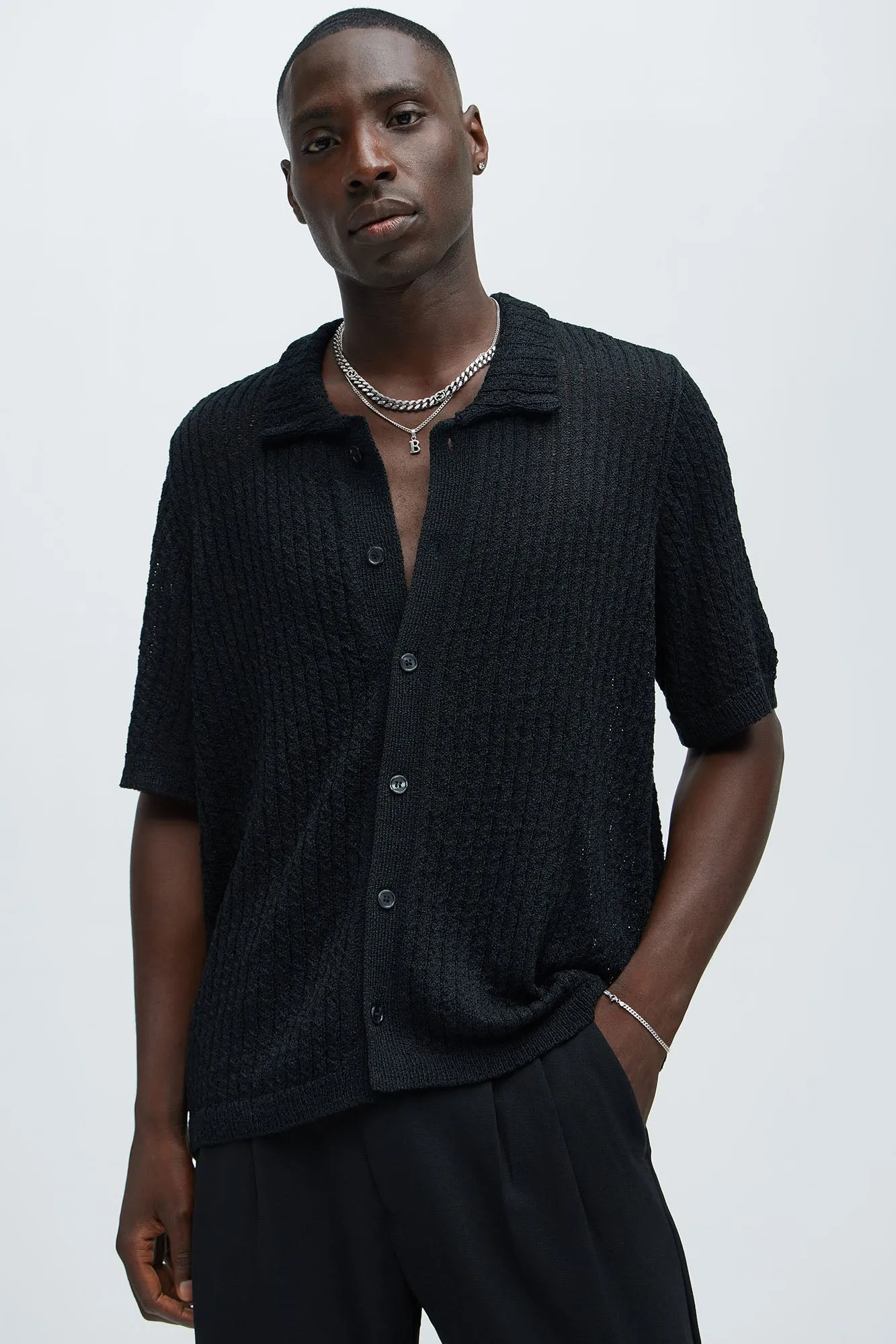 Perez Stripe Knit Shirt - Black sold by Fashion Nova