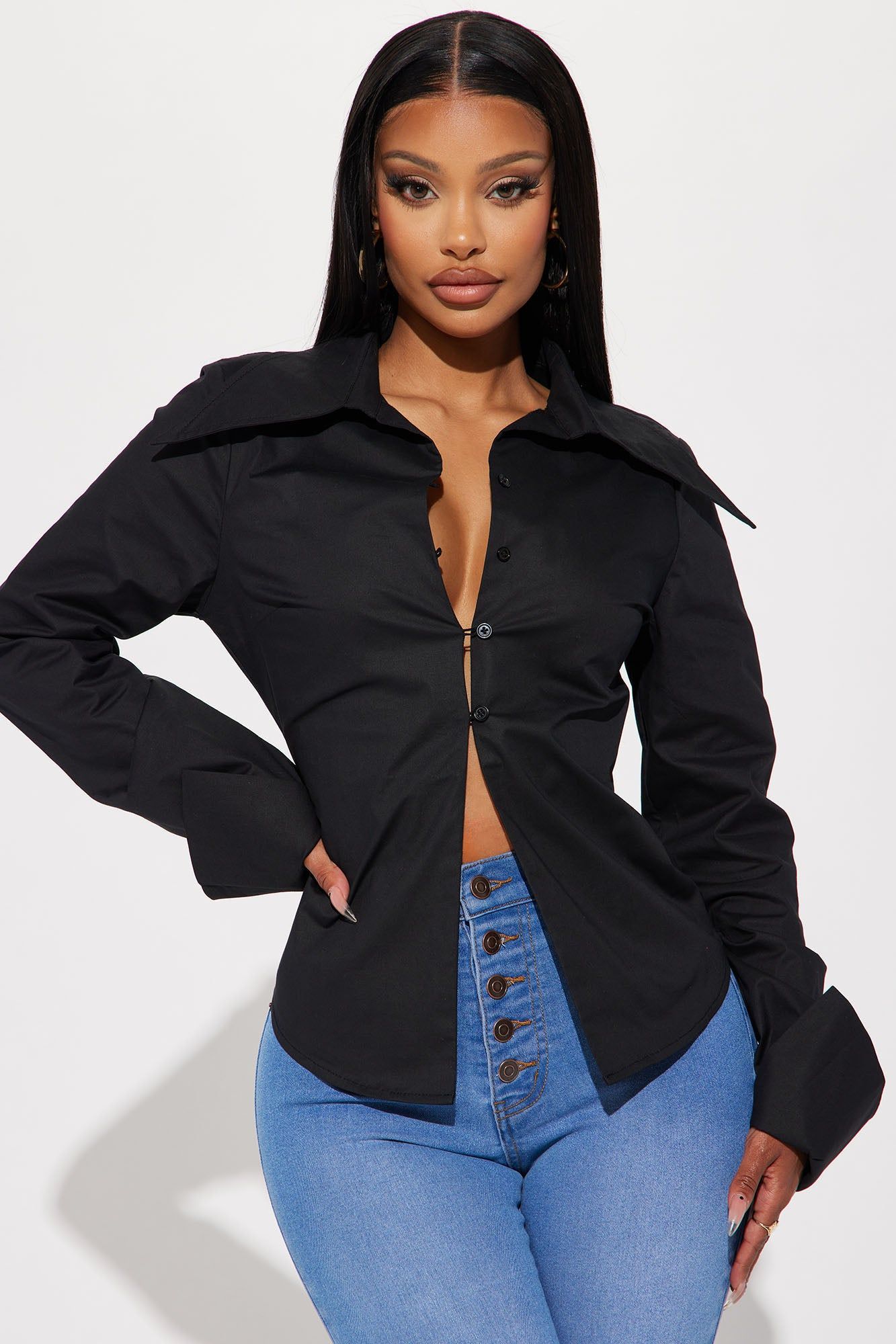 Anya Poplin Shirt - Black sold by Fashion Nova