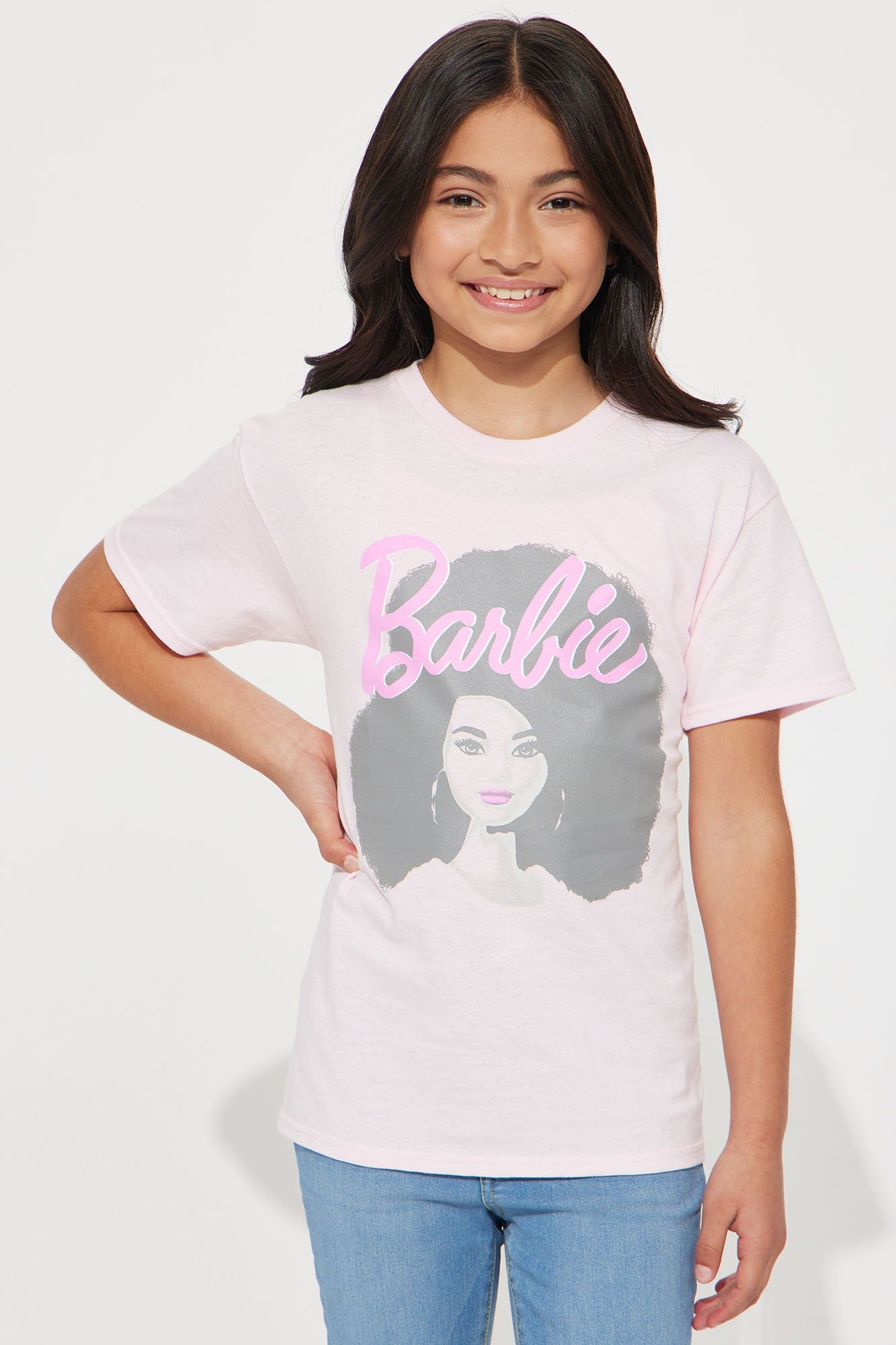 Mini Barbie Afro Short Sleeve Tee - Pink sold by Fashion Nova