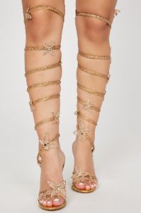 Butterflying Around Wrap Up Heeled Sandals - Gold sold by Fashion Nova