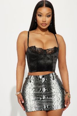 Celeste Satin Corset Top - Black sold by Fashion Nova