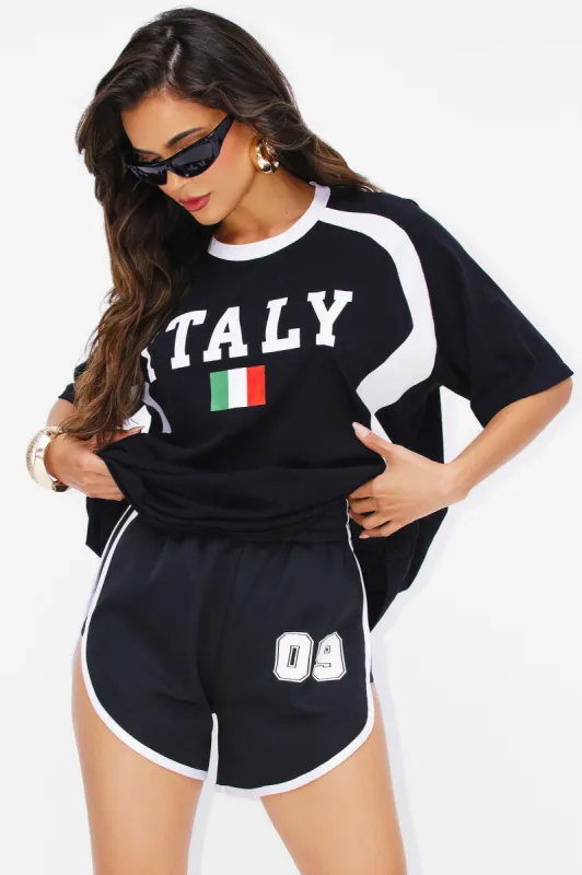 From Italy With Love Oversized Tee - Black sold by Fashion Nova